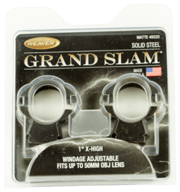 Weaver Grand Slam scope rings 1" X-high are windage adjustable and constructed from solid steel